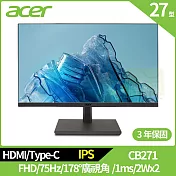 Acer CB271 27型薄邊框螢幕(IPS,HDMI,USB,2Wx2)