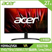Acer ED273 B 27型窄邊螢幕(VA,VGA,HDMI,2Wx2)