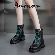 【Amoscova】現貨 真皮女靴 頭層牛皮 馬汀靴 厚底短靴 復古英倫風靴子 潮流風格 女鞋(1703) EU36 黑色