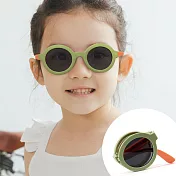 【ALEGANT】輕巧時尚兒童專用輕量矽膠彈性折疊太陽眼鏡/UV400圓框摺疊偏光墨鏡 羊角綠