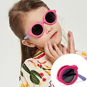 【ALEGANT】輕巧時尚兒童專用輕量矽膠彈性折疊太陽眼鏡/UV400圓框摺疊偏光墨鏡 紫月荷