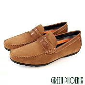 【GREEN PHOENIX】男 樂福鞋 商務皮鞋 紳士皮鞋 皮鞋 真皮 反毛皮 牛麂皮 EU41 棕色
