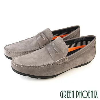 【GREEN PHOENIX】男 樂福鞋 商務皮鞋 紳士皮鞋 皮鞋 真皮 反毛皮 牛麂皮 EU45 灰色