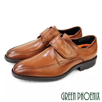 【GREEN PHOENIX】男 皮鞋 紳士鞋 商務鞋 全真皮 沾黏式 EU45 棕色