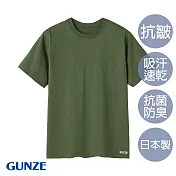 【日本GUNZE】男士抗皺吸濕快乾圓領T(MCB513-GRN) M 綠色