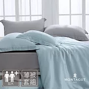 MONTAGUT-60支300織紗萊賽爾纖維-天絲刺繡薄被套床包組(湖水綠-加大) 6尺