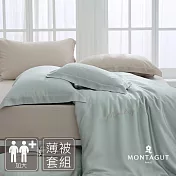 MONTAGUT-60支300織紗萊賽爾纖維-天絲刺繡薄被套床包組(抹香綠-加大) 6尺