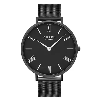 OBAKU 羅馬時刻紳士米蘭時尚腕錶-全黑