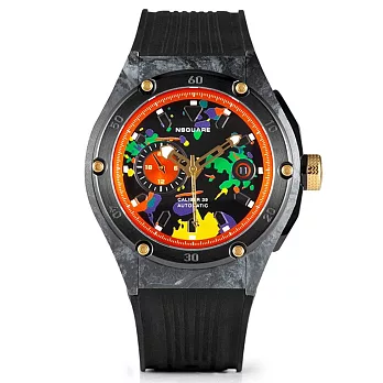 NSQUARE MultiColored 多彩多姿 系列 愛時 碳纖維 44mm 自動機械錶 炫彩黑 G0543-N39.2