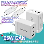 NEXSON 65W氮化鎵 三孔1A2C 獨立通道快充組(附C to C認證線 專用於iphone15Pro系列35W快充)