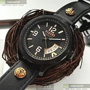 VERSUS VERSACE凡賽斯精品錶,編號：VV00370,44mm圓形黑精鋼錶殼黑色錶盤真皮皮革深黑色錶帶