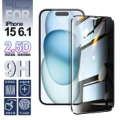 NISDA for iPhone 15 6.1吋 防窺2.5D滿版玻璃保護貼-黑