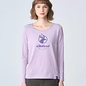 【荒野wildland】女輕能量纖維大圓領印花保暖衣0B12663-59 M 芋紫色