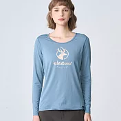 【荒野wildland】女輕能量纖維大圓領印花保暖衣0B12663-69 S 灰藍色