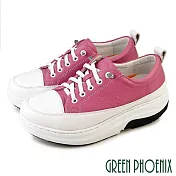 【GREEN PHOENIX】女 休閒鞋 懶人鞋 真皮 免綁鞋帶 輕量彈力厚底 磁石震動 會呼吸的鞋 EU36 粉紅色