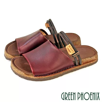 【GREEN PHOENIX】女 拖鞋 涼鞋 兩穿 全真皮 手工 台灣製 EU35 紅色