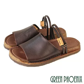 【GREEN PHOENIX】女 拖鞋 涼鞋 兩穿 全真皮 手工 台灣製 EU35 咖啡色