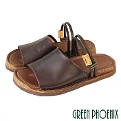 【GREEN PHOENIX】女 拖鞋 涼鞋 兩穿 全真皮 手工 台灣製 EU37 咖啡色