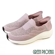 【GREEN PHOENIX】女 健走鞋 休閒鞋 懶人鞋 秒穿滑套 厚底 彈力 透氣 襪套式 EU36 粉紅色