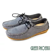 【GREEN PHOENIX】女 休閒鞋 袋鼠鞋 平底鞋 豆豆鞋 全真皮 牛皮 台灣製 US5 藍色