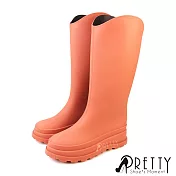 【Pretty】女 雨靴 雨鞋 防水靴 防水鞋 長靴 平底 EU39 紅色