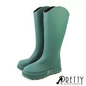 【Pretty】女 雨靴 雨鞋 防水靴 防水鞋 長靴 平底 EU39 綠色