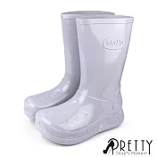 【Pretty】女 雨靴 雨鞋 防水靴 防水鞋 中筒 寬楦 EU36 灰色