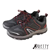 【Pretty】男 休閒鞋 登山鞋 運動鞋 寬楦 綁帶 反光 台灣製 JP28 黑色