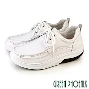 【GREEN PHOENIX】男 休閒皮鞋 休閒鞋 商務鞋 綁帶 厚底 吸震減壓 會呼吸的鞋 磁石震動 EU40 白色