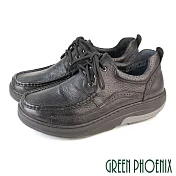 【GREEN PHOENIX】男 休閒皮鞋 休閒鞋 商務鞋 綁帶 厚底 吸震減壓 會呼吸的鞋 磁石震動 EU39 黑色