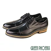 【GREEN PHOENIX】男 紳士鞋 商務鞋 德比鞋 皮鞋 綁帶 全真皮 牛皮 渲染 橫飾 EU38 黑色
