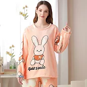 【Wonderland】水貂絨長袖保暖睡衣褲家居服 XL 兔子微笑(橘色)