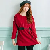 【Wonderland】輕熟女韓版毛呢顯瘦造型洋裝(2色) L 紅色