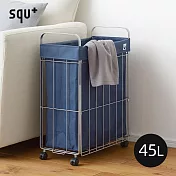 【日本squ+】SUN&WASSER鐵線摺疊洗衣籃/置物籃(附輪)-45L- 海軍藍