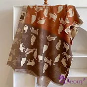 【Decoy】拼接貓咪＊仿羊絨保暖披肩圍巾/ 橙咖