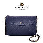 【CROSS】台灣總經銷 限量1折 頂級小牛皮菱格紋拉鍊肩背包 全新專櫃展示品 寶藍色