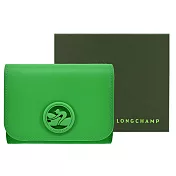 LONGCHAMP BOX-TROT系列小牛皮同色LOGO三折壓釦短夾 野草綠