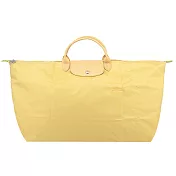LONGCHAMP LE PLIAGE GREEN系列刺繡短把再生尼龍摺疊旅行袋(中) 小麥黃