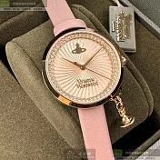 Vivienne Westwood薇薇安精品錶,編號：VW00011,32mm圓形玫瑰金精鋼錶殼玫瑰金色錶盤真皮皮革粉紅錶帶