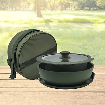 仙德曼露營鍋具組-不沾烤盤系列-1組 森林綠