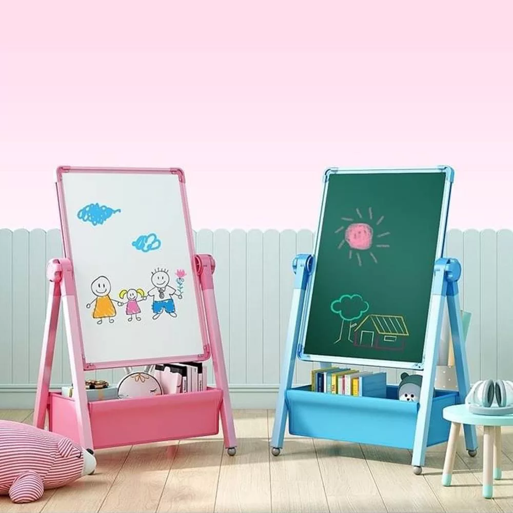 【H&R 安室家】兒童雙面畫板 白板/黑板/寫字板 藍