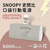 【正版授權】SNOOPY史努比 復刻經典色系 6000series Lightning 口袋PD快充 隨身行動電源 一朵小花-灰