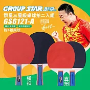 【GROUP STAR】群星三星級桌球拍二入組(桌球 乒乓球 乒乓球拍/GS6121) 直拍(GS6121-B)