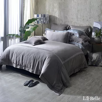 義大利La Belle《法式雅靜》雙人天絲蕾絲四件式防蹣抗菌吸濕排汗兩用被床包組(共兩款)-灰色