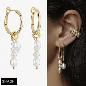 SHASHI 紐約品牌 ZOE PEARL 細緻金色圓耳環 垂墜式珍珠耳環 2用