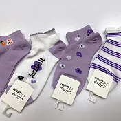 【Wonderland】紫色浪漫日系棉質短襪/踝襪/女襪(5雙) FREE 隨機.含重覆色