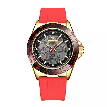 【Richard Rich】RR 海軍上將系列 火焰紅縷空錶盤自動機械氟矽膠腕錶 白珍藏版香氛防水盒手錶套組