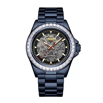 【Richard Rich】RR 海軍上將系列 海軍藍鑽圈縷空錶盤自動機械不鏽鋼腕錶 白珍藏版香氛防水盒手錶套組