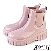 【Pretty】女 雨靴 雨鞋 防水靴 防水鞋 切爾西 短筒 厚底 EU39 粉紅色