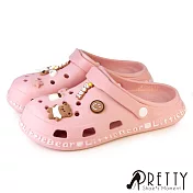 【Pretty】女 洞洞鞋 布希鞋 穆勒鞋 雨鞋 涼鞋 拖鞋 兩穿 鞋釦 防水 輕量 EU36 粉紅色